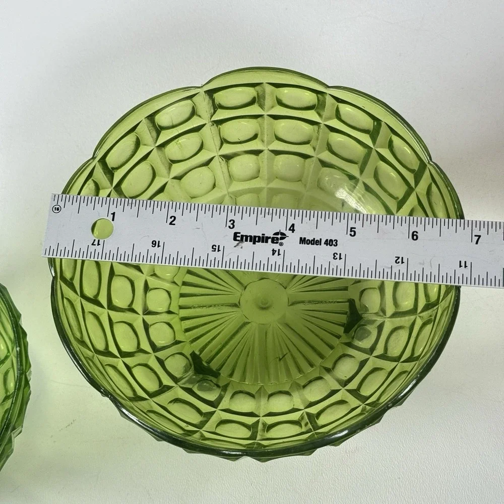 Vtg REGALINE Bowl Dish Set 2 Green Footed Acrylic Block Pattern Mid Century MCM